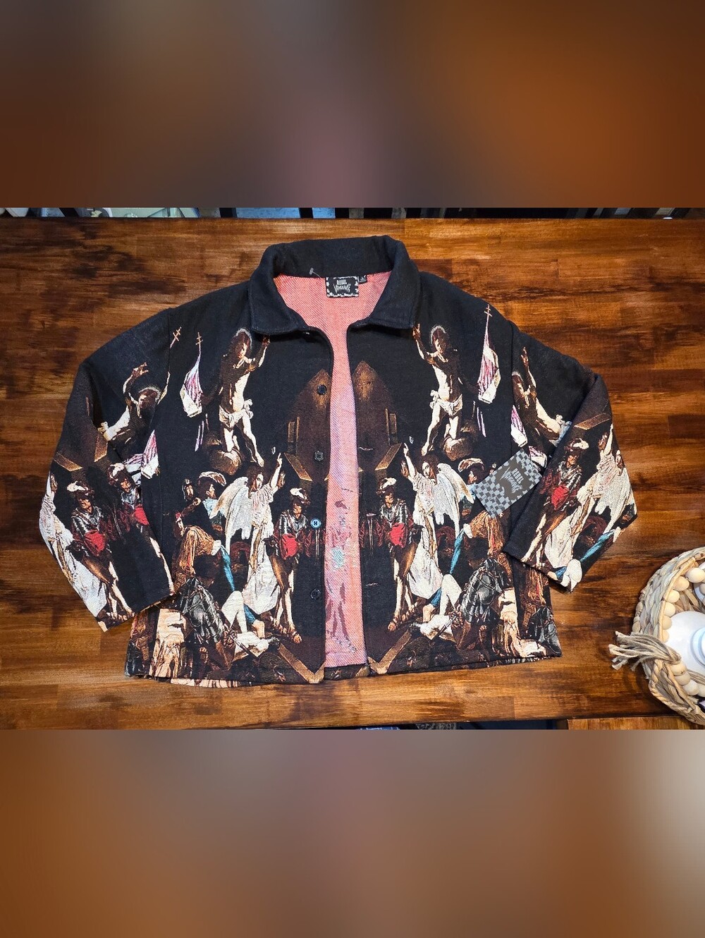 Rebel Vengeance Tapestry shacket Mens L Angels Greek Tweed New Gothic Streetwear